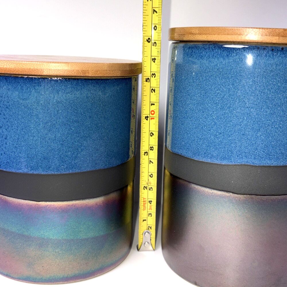 Set of 2 American Atelier Stoneware Canisters with Lids Kitchen Storage Blue - Picture 4 of 10